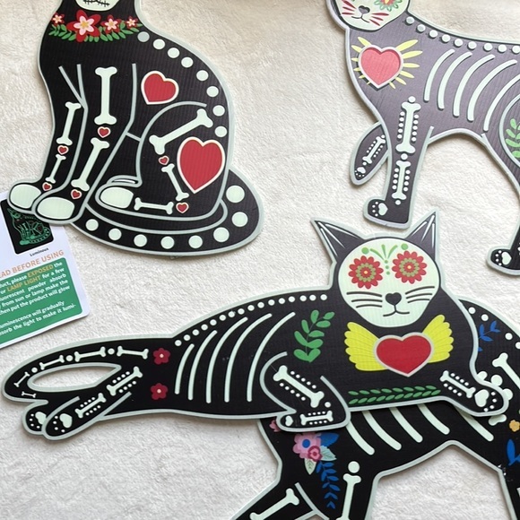 Glow-in-the-Dark Sugar Skull Yard Signs w Black Kittens for Day of the Dead - Picture 6 of 8